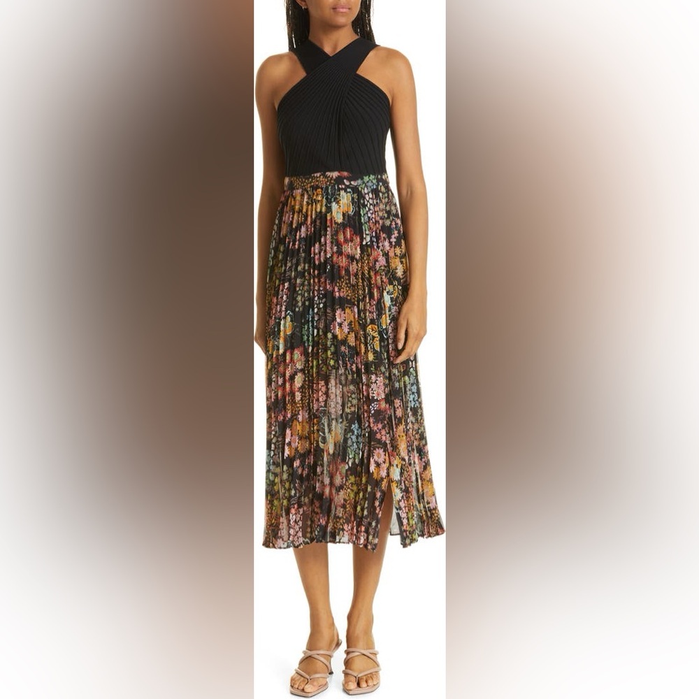 Ted Baker Aquila Cross Front Pleated Knit Bodice Dress size 2 US SIZE 6